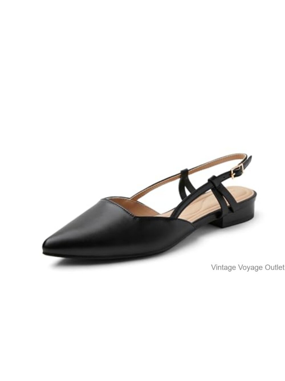 Slingback Flats Pointed Toe Square Topline Slip On Dressy Office Work